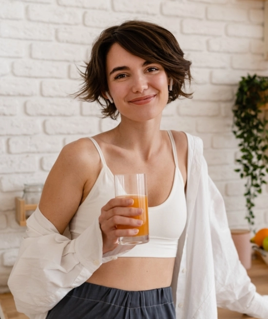 Woman enjoying a confident, healthy wellness routine